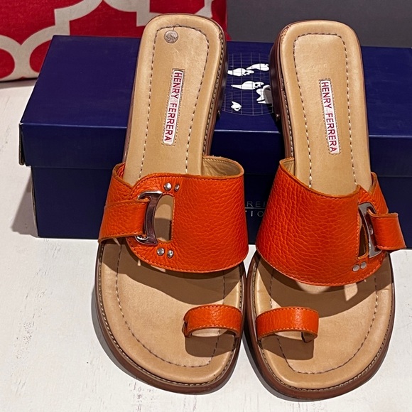 Henry Ferrera Orange Slide Sandals - Picture 1 of 9